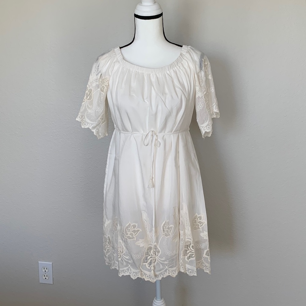 ASTR The Label Cotton Silk Off White Mini Dress Off Shoulder - Sz Small